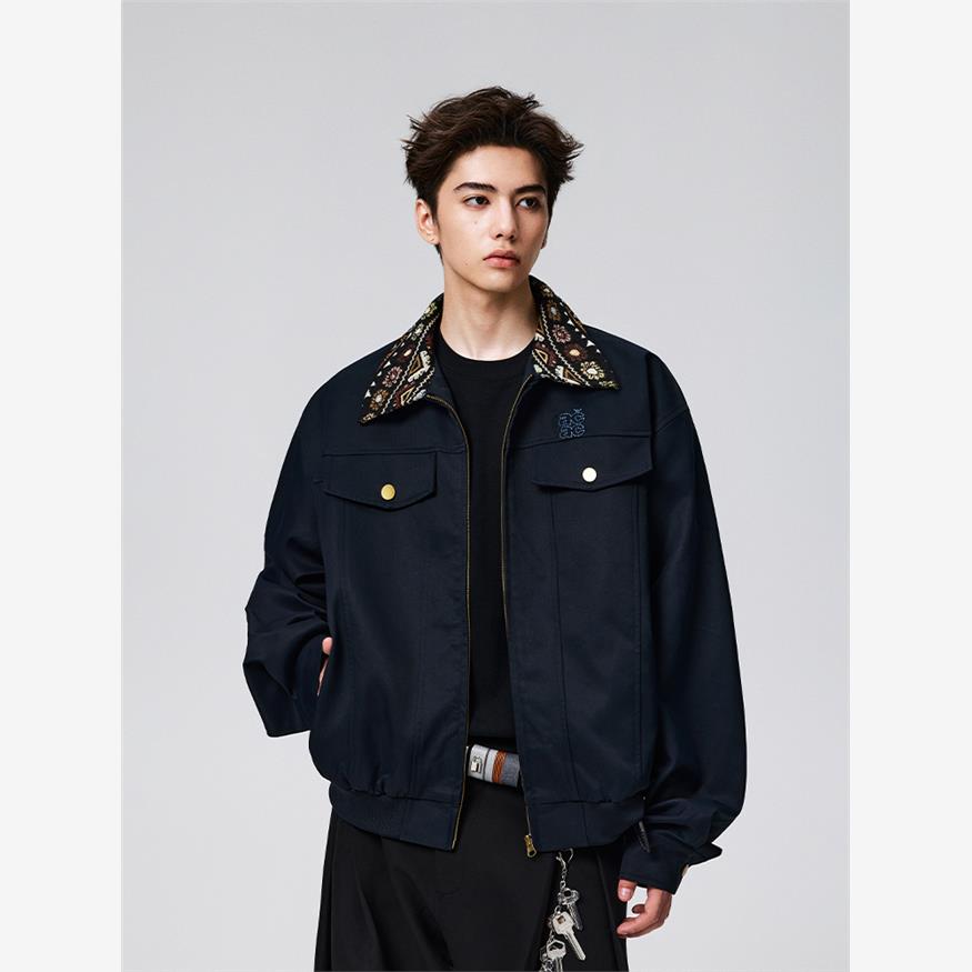 【Achock官方店】民族风拼接领底特律外套翻领拼接重磅工装夹克男