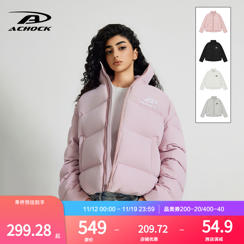 Achock正品授权假一赔三美式基础简约刺绣logo棉服冬外套情侣潮保