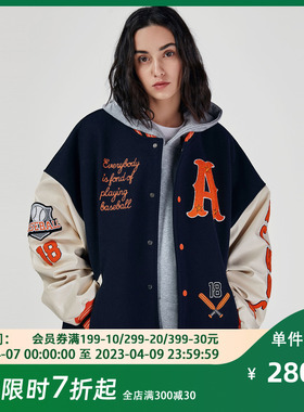 A chock美式街头双色夕阳重磅夹克外套潮woo专属排扣飞行员棒球服