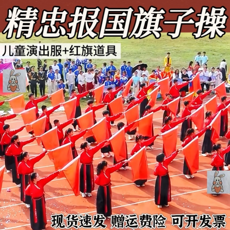 精忠报国旗子舞儿童演出服中国少年郎雪龙吟表演服手拿红旗道具