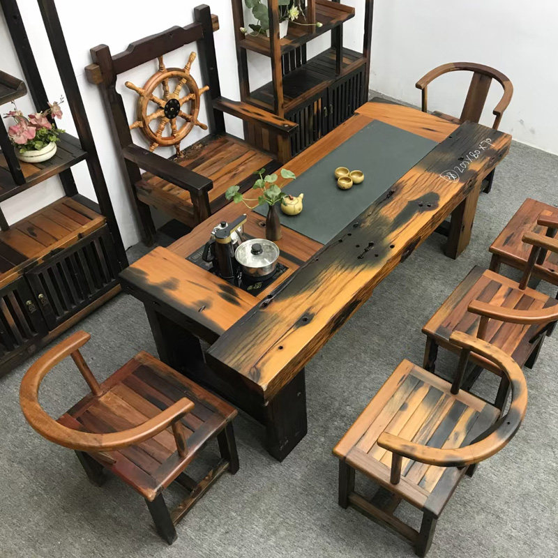 正宗做旧老船木简约茶桌