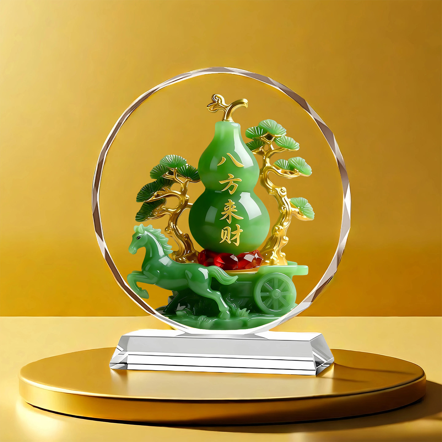 八方来财水晶摆件葫芦招财马上有钱入户玄关酒柜装饰镇宅聚财摆台