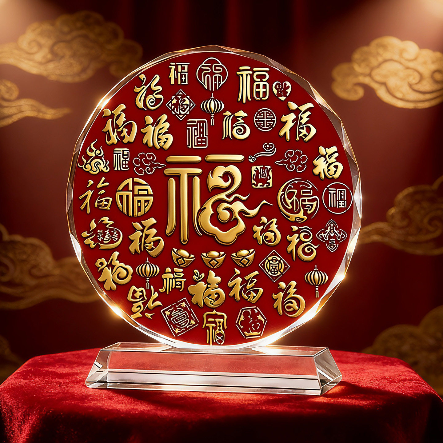 百福图新中式水晶摆件客厅玄关桌面摆件装饰乔迁新居礼品招财装饰,家居饰品,桌面摆件,淘宝优惠券,粉丝福利购,淘宝优惠卷