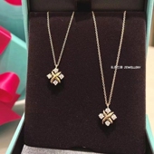 18K Iym交叉四钻项链女黄.金十字架纯银X钻石锁骨链四叶草礼物潮