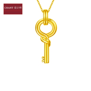环扣钥匙项链 女大福红系列复古925纯银镀黄金色吊坠锁骨链个性潮