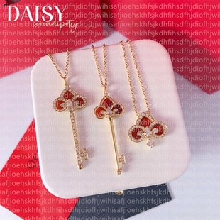 Τ系K.eys钥匙项链女18K金鸢尾花纯银红玉髓黄金钻石毛衣链新春款