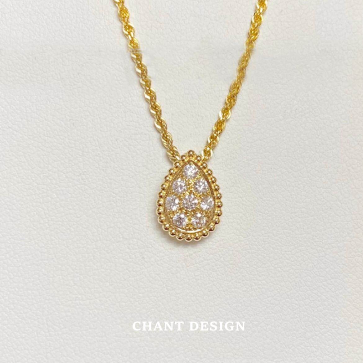 18K金波西米亚水滴项链 女白金纯银镀黄金色满钻蛇形麻花链礼物潮