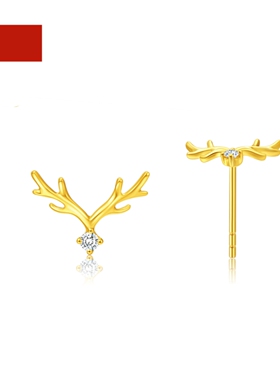 19716鹿角钻石耳钉女18K金一鹿有你黄金纯银耳环足金礼物潮