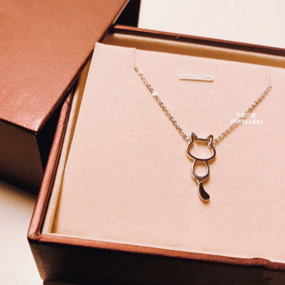 周先生小猫项链女铂金pt950纯银猫咪锁骨链招财猫吊坠个性ins礼物