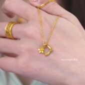 18K金几何小花项链 女纯银雏菊方式 锁骨链桃花高级感情人节礼物潮