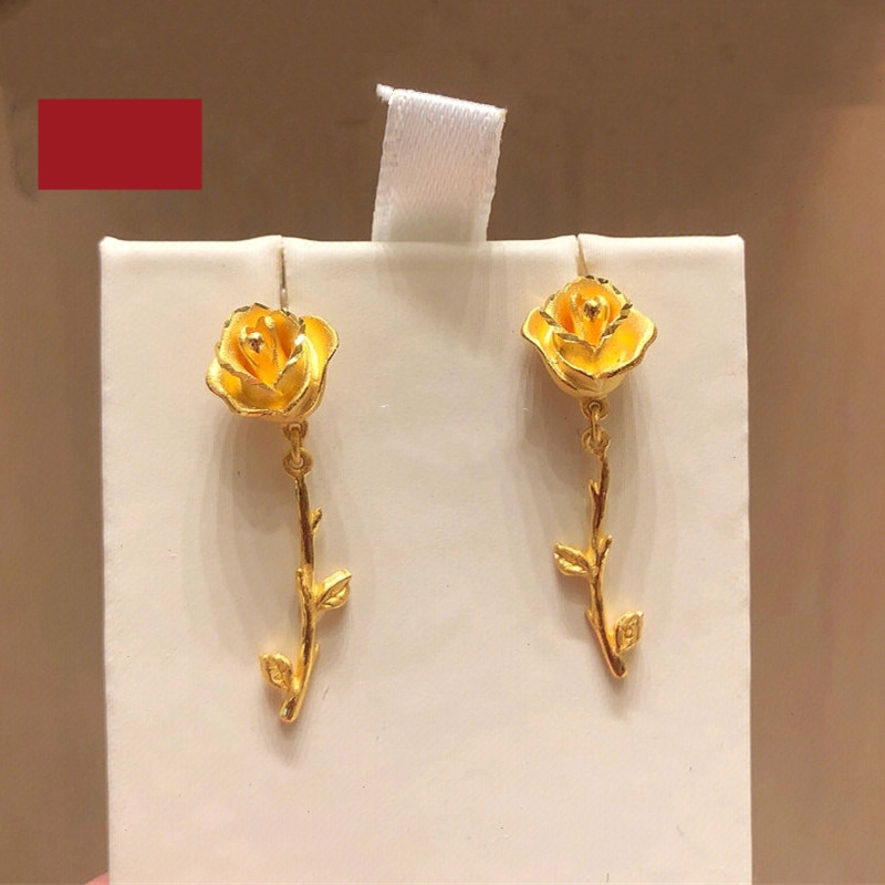 调太幅玫瑰花耳钉女18K金