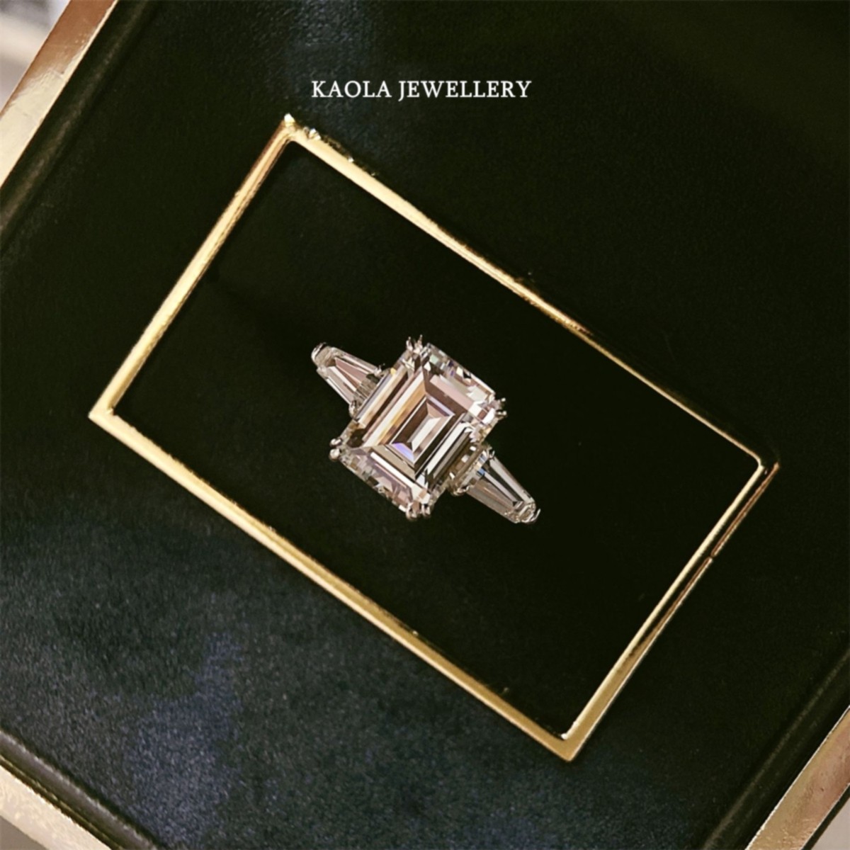 两克拉冰糖钻石戒指女祖母绿切割钻戒白金纯银方钻指环高级感礼物