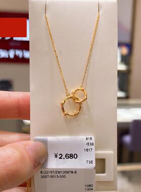 调太幅竹节双环项链女19716新品潮 纯银镀黄金色圆锁骨链环环相扣