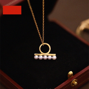 日系18K金平衡木珍珠项链 女地平线纯银锁骨链黄金百搭时尚淡水潮