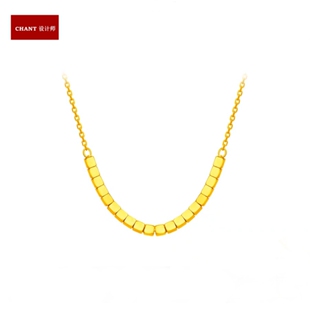 18K金ING蹦迪方珠小方糖项链女纯银镀黄金色几何小方块锁骨链礼物