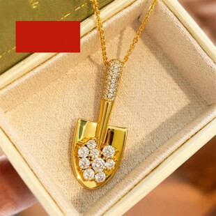 潮港福18K金金铲铲带钻项链 女纯银镶钻小铲子锁骨链黄金轻奢高级