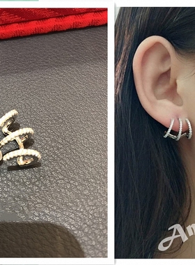 MONOCO三圈三环耳钉女ins冷淡风18K金黄金纯银耳环气质戒指手镯潮