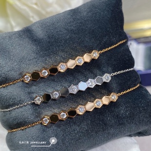 18K玫瑰金蜂巢手链 女白金纯银蜂窝笑脸手镯微笑镶钻礼物高级感潮