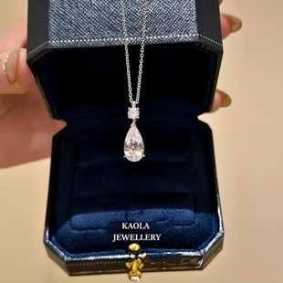 一滴泪水滴项链女轻奢纯银真人工钻菱形泪滴锁骨链高级感礼物潮