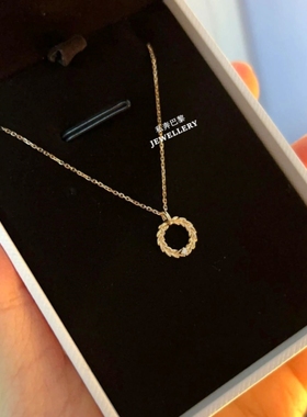 Rомanec罗曼史18K金麦穗圆环项链女黄金圆形吊坠锁骨链纯银钻石