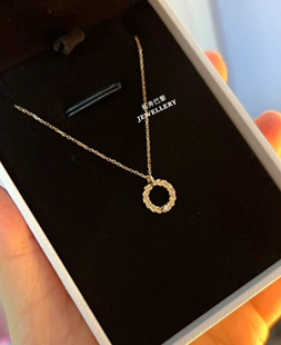 Rомanec罗曼史18K金麦穗圆环项链女黄金圆形吊坠锁骨链纯银钻石