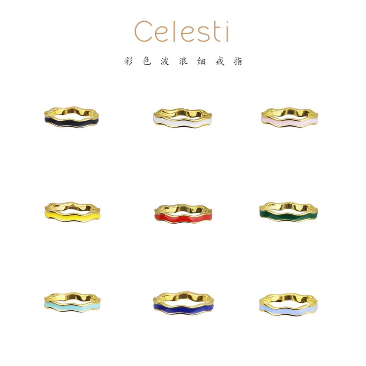 纯银镀黄金色彩色波浪小戒指 女Z曲线小耳环圆圈耳钉C字母个性潮