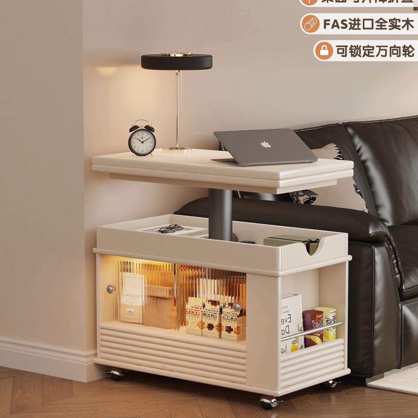 2025新款折叠移动茶几带轮小户型家用客厅升降沙发边几边柜小推车