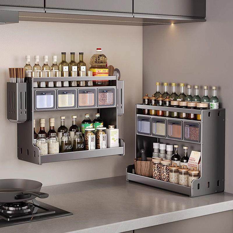 新款厨房调料盒调味料罐多功能壁挂式油盐酱醋收纳免打孔置物架
