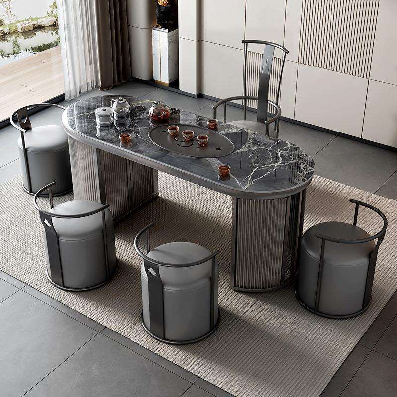 轻奢茶台现代简约岩板茶桌椅组合家用客厅办公书房烧水泡茶一体桌