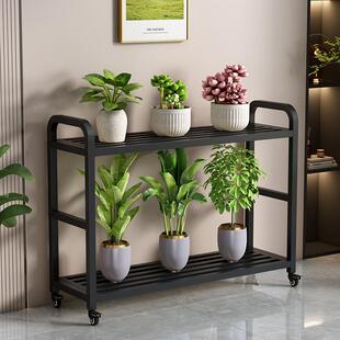 全钢花架置物架阳台花盆托架可移动客厅落地式铁艺双层多肉花架^A