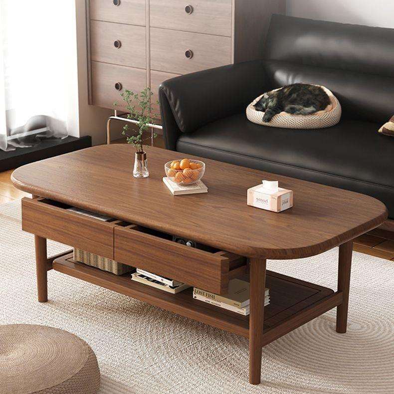 北欧全实木茶几家用茶台收纳矮桌客厅小户型简约带抽屉双层茶几桌