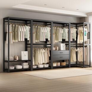 开放式衣步入式衣帽间子网红金属落地卧室铁艺挂衣