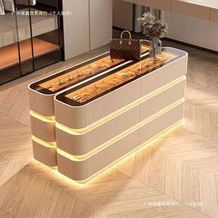 奶油风首饰柜家用落地首饰收纳斗柜灯带多宝格衣帽间中岛柜木餐厅