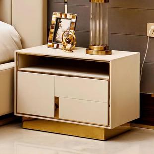 轻奢床头柜实木抽皮艺床边柜易清洁可选皮色储物移动五金小边桌