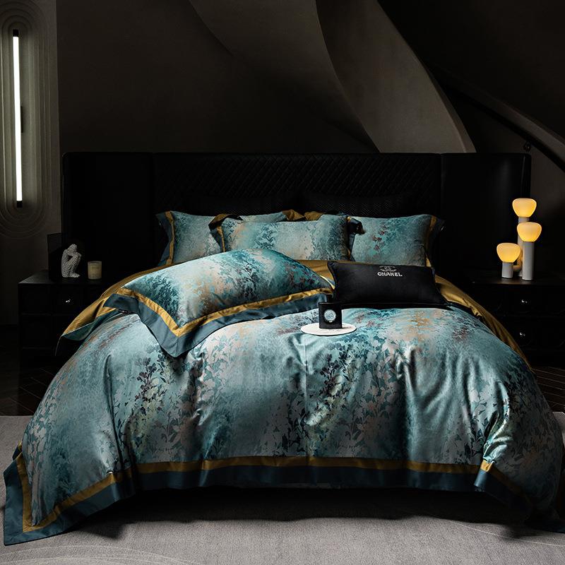 2025新款100S复古风澳棉全棉四件套数码印花拼边被套床单四季款