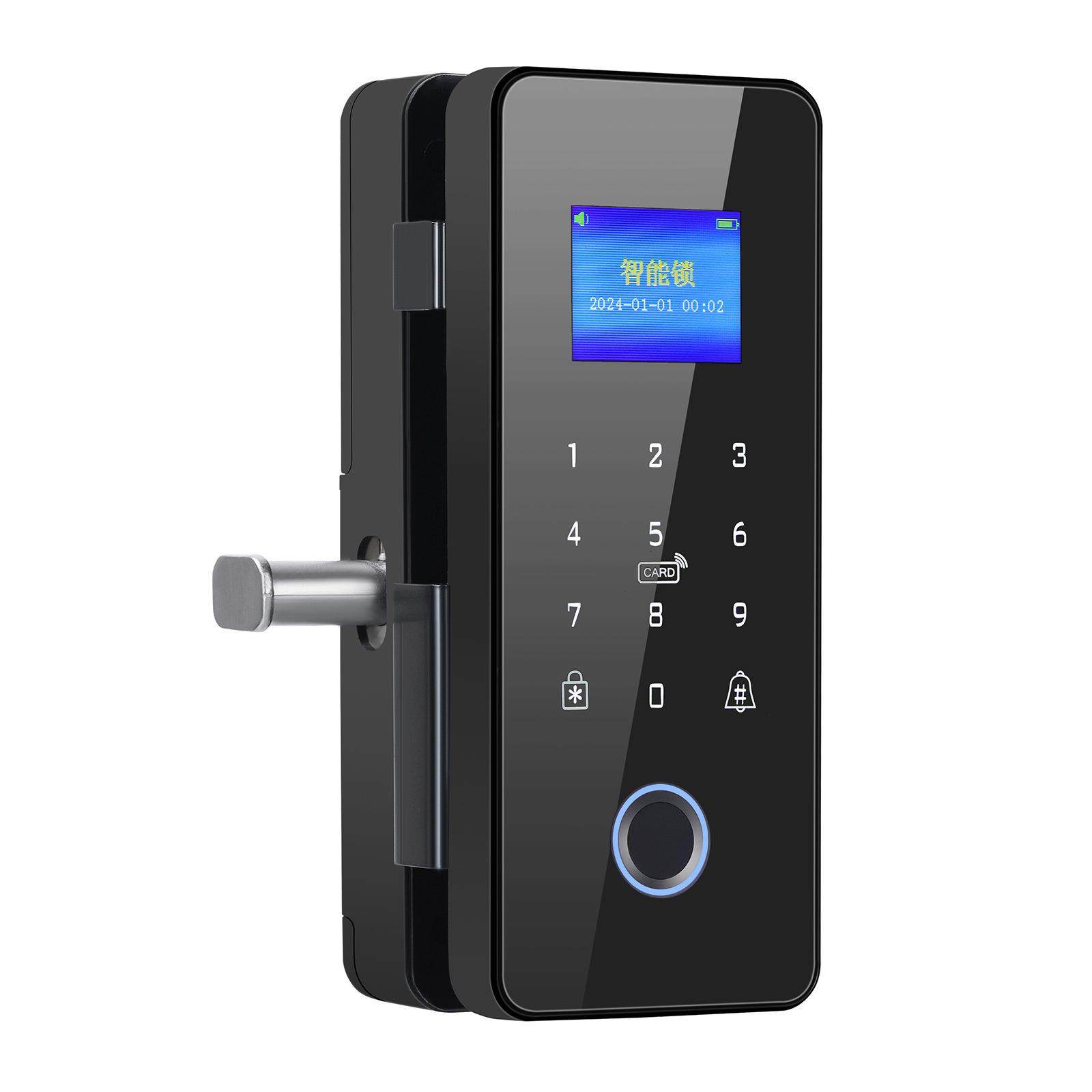玻璃门指纹锁变轨免开孔智能密码锁单指纹刷卡办公室防盗锁电子锁