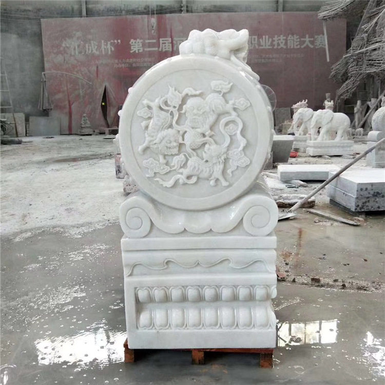汉白玉石雕抱鼓门墩一对庭院