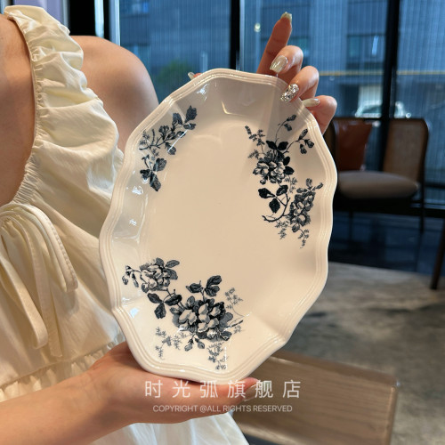 中古风陶瓷椭圆盘子沙拉甜品