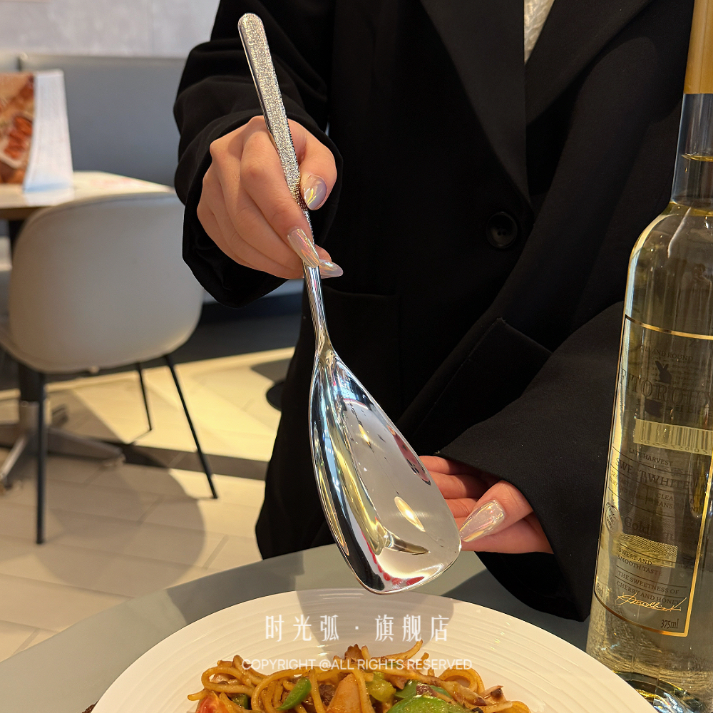 岩石纹手柄316不锈钢小锅铲家用厨房公用勺钻石汤勺分菜勺长柄