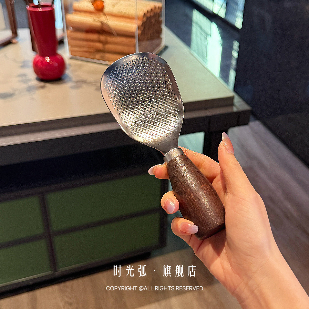 304不锈钢可立木手柄不粘饭勺图片