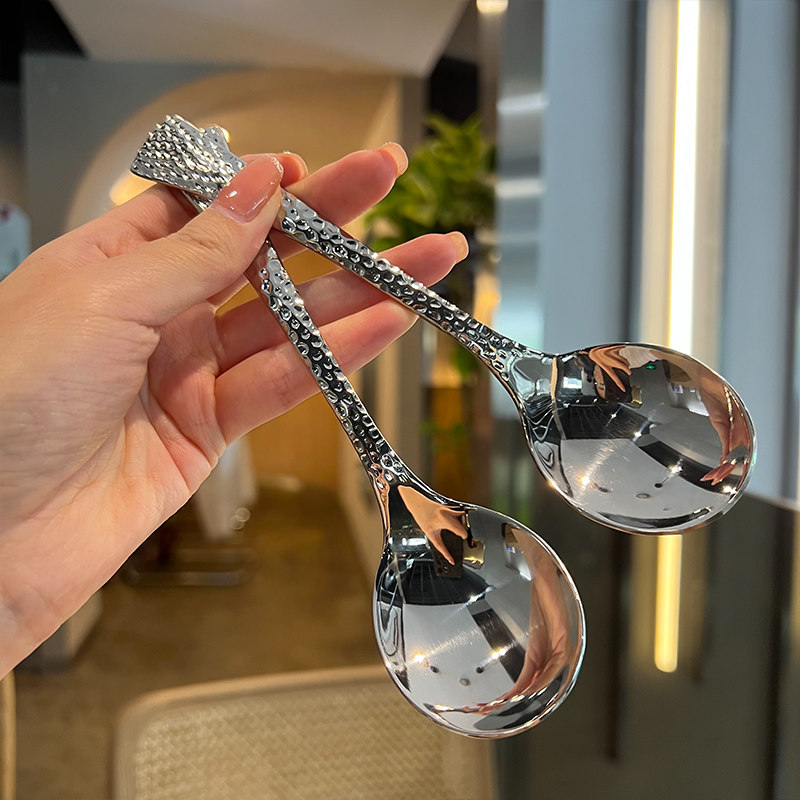 【老板娘自留款漂亮】出口18/10不锈钢锤纹勺子调羹吃饭勺子喝粥,餐饮具,西餐勺,淘宝优惠券,粉丝福利购,淘宝优惠卷