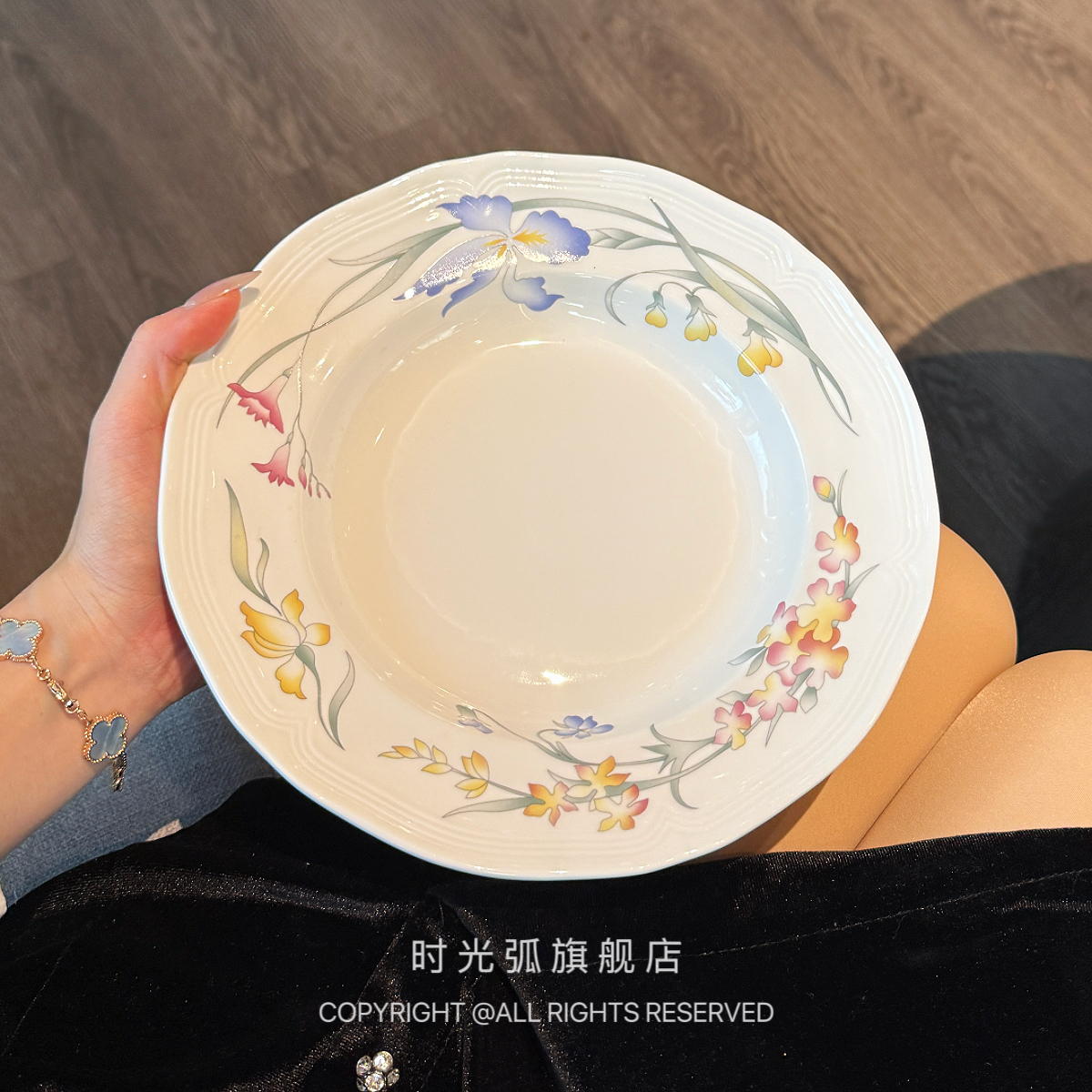 【漂亮老板娘自留】淡雅美好wei宝中古鸢尾花汤盘西餐深盘甜品盘