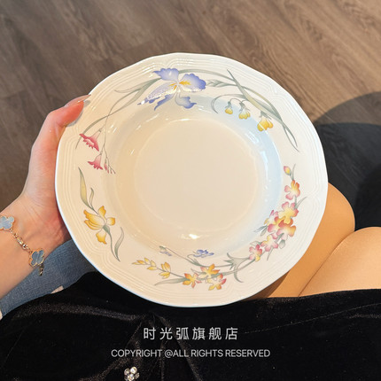 【漂亮老板娘自留】淡雅美好wei宝中古鸢尾花汤盘西餐深盘甜品盘