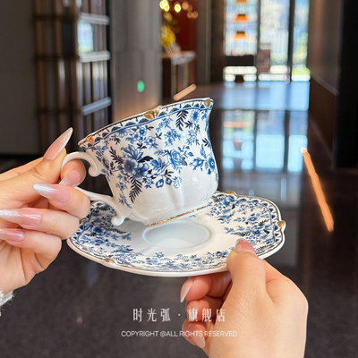 惊艳款  出口单气质上镜款优雅的蓝花田园风咖啡杯碟下午茶花茶杯