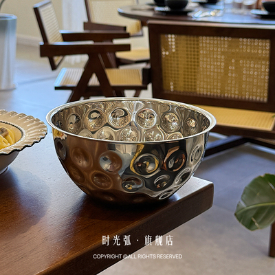 内行直呼高级！日式料理碗18/10不锈钢锤点水果碗沙拉碗打蛋盆