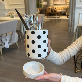 赫本风陶瓷筷子筒多功能沥水筒家用大容量筷子笼厨房收纳筒沥水架