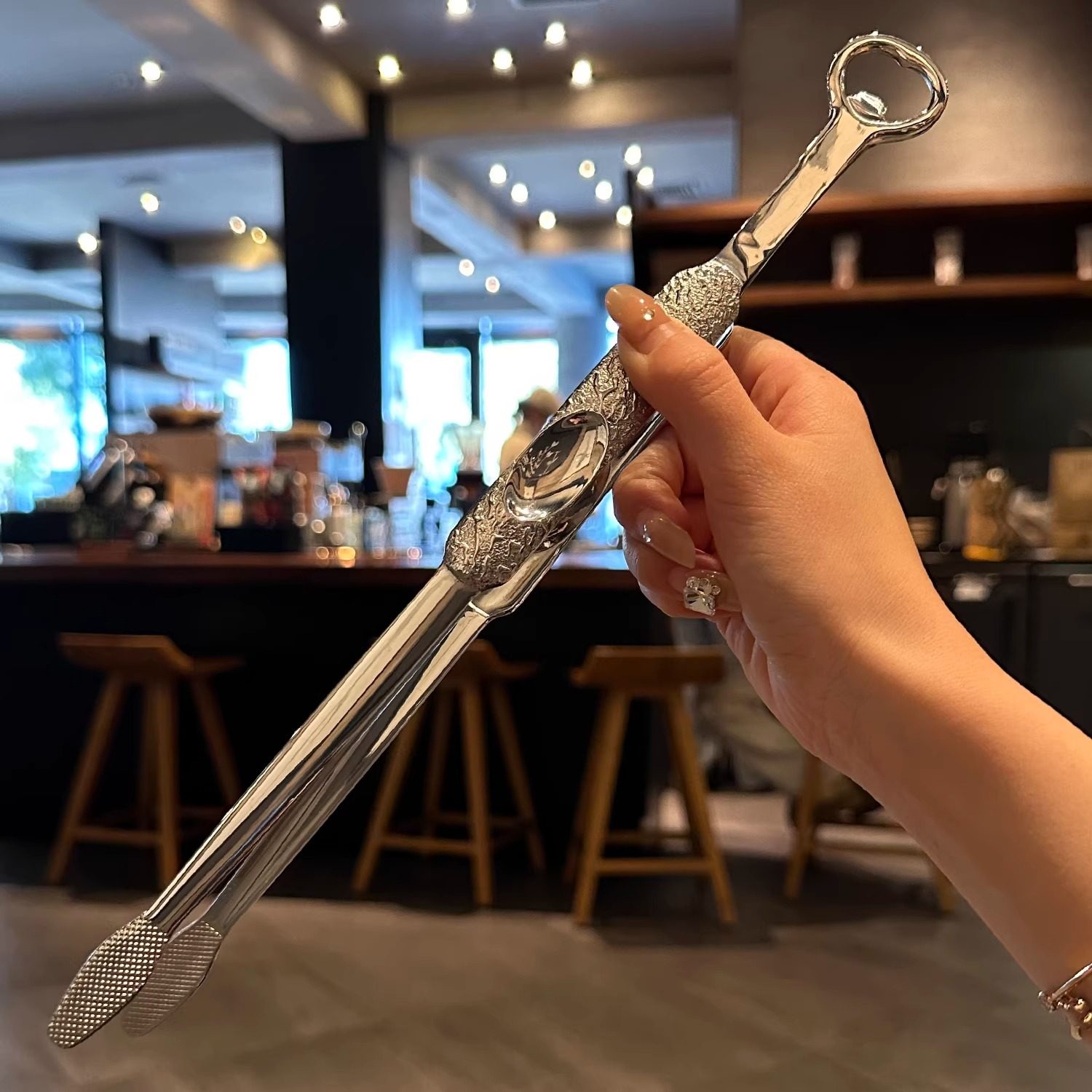 出口原单货～18-10食品级不锈钢 烧烤夹子啤酒开瓶器烤肉夹分餐夹