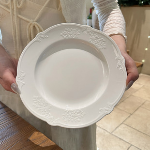 浮雕花纹陶瓷餐盘复古盘牛排盘甜品盘子西餐 漂亮老板娘自留 法式