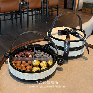 【老板娘自留轻奢款】藤编手提旋转干果盘水果零食摆放盘收纳果篮