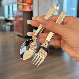 便捷勺儿童1810不锈钢勺子短叉子吃饭叉勺水果宝宝汤羹汤匙